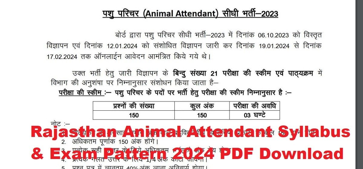 Rajasthan animal attendant syllabus 2024 pdf download in hindi