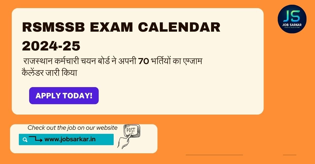 Rajasthan Staff Selection Board Released Exam Calendar for 2025