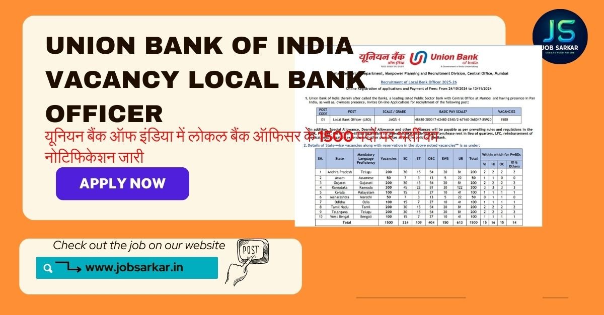 union bank of India vacancy local bank officer