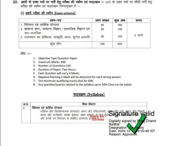 Rajasthan Jail Prahari Syllabus 2025 PDF Download