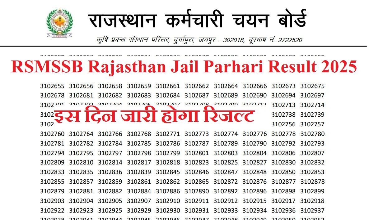 Rajasthan Jail Prahari Cut Off 2025