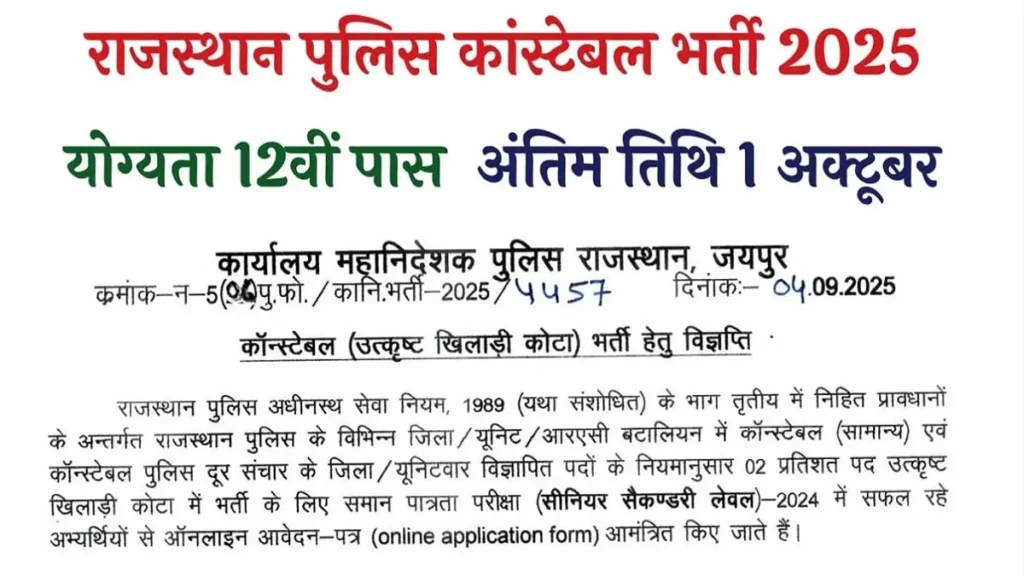 Rajasthan Police Constable Recruitment 2025: राजस्थान पुलिस में स्पोर्ट्स कोटा से कांस्टेबल के 167 पदों पर बंपर भर्ती