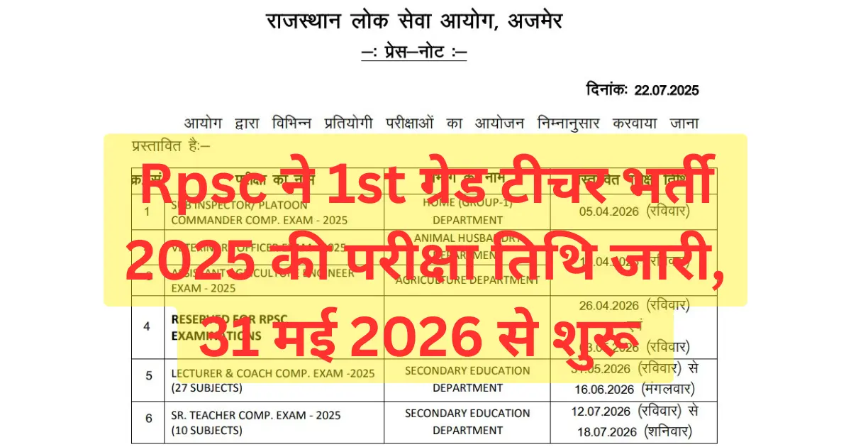 RPSC 1st Grade Exam Date 2026