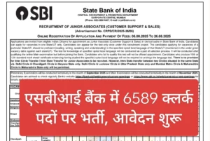 SBI Clerk Vacancy 2025: एसबीआई बैंक में 6589 क्लर्क पदों पर भर्ती, आवेदन शुरू
