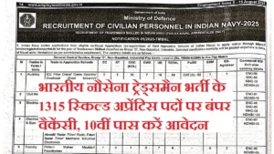 Indian Navy Recruitment 2025: भारतीय नौसेना ट्रेड्समैन भर्ती के 1315 स्किल्ड अप्रेंटिस पदों पर बंपर वैकेंसी, 10वीं पास करें आवेदन