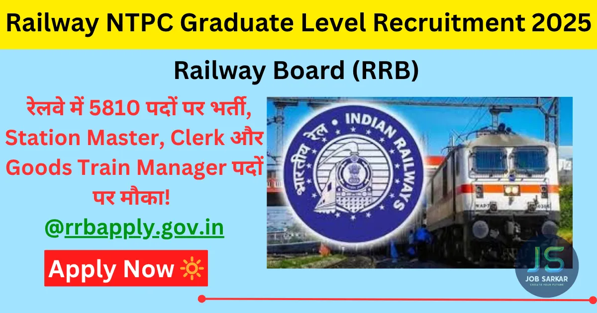 Railway NTPC Graduate Level Recruitment 2025: रेलवे में 5810 पदों पर भर्ती, आज से आवेदन शुरू – Station Master, Clerk और Goods Train Manager पदों पर मौका!