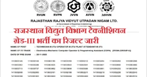 RVUNL Technician Result 2026 PDF जारी | रोल नंबर से चेक करें