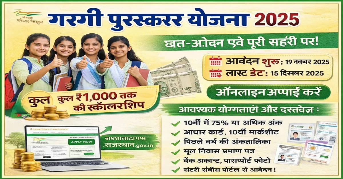 Gargi Puraskar Yojana 2025 Apply Online: राजस्थान की छात्राओं के लिए ₹10,000 स्कॉलरशिप
