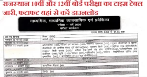 RBSE Board Exam Date 2026 Rajasthan Board Time Table