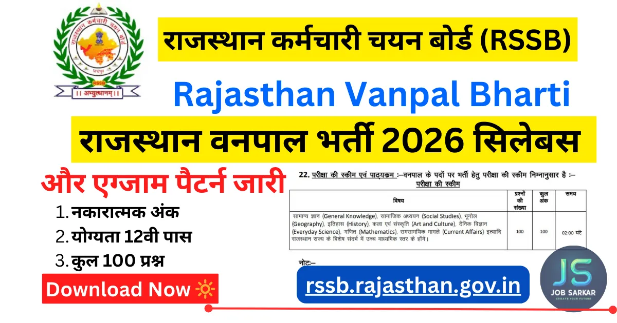 Rajasthan Vanpal Syllabus 2026 परीक्षा पैटर्न और PDF – RSSB