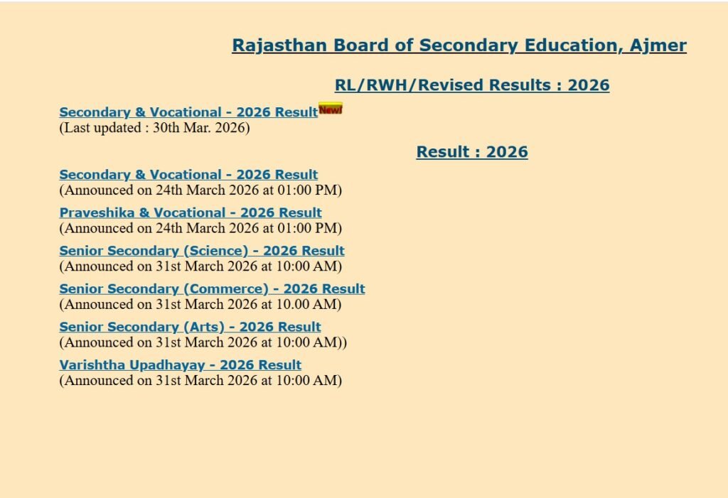 Rajasthan Board 12th Result 2026 Latest Update
