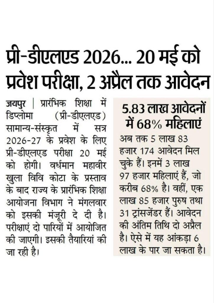 राजस्थान बीएसटीसी 2026 परीक्षा तिथि नोटिस