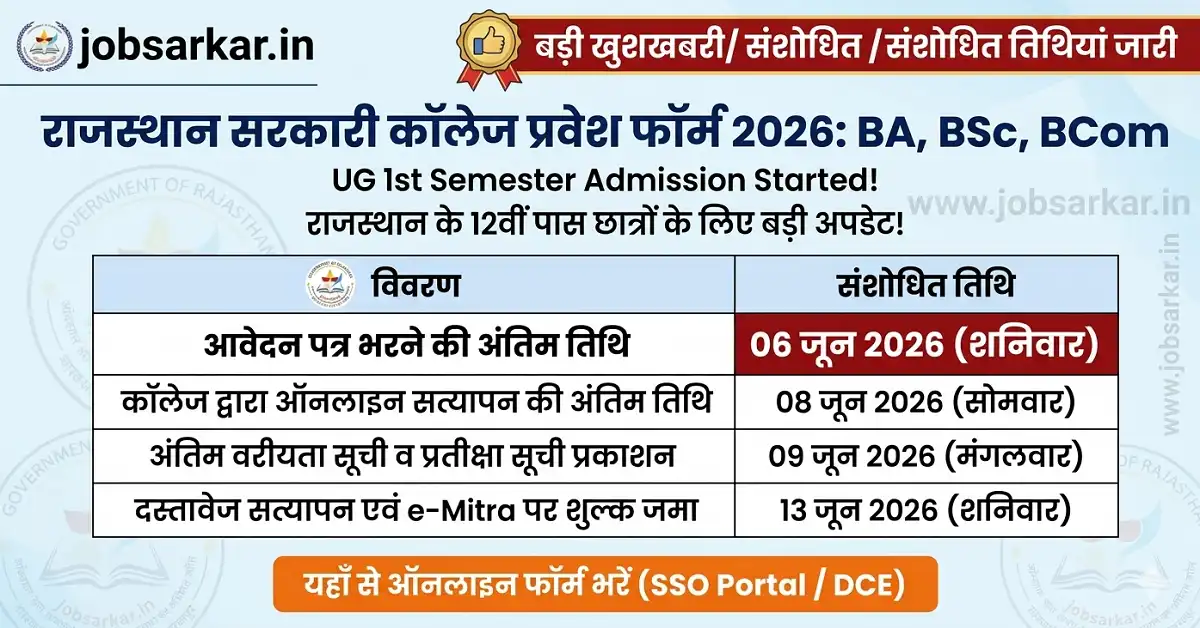 Rajasthan Govt College Admission Form 2026 apply link