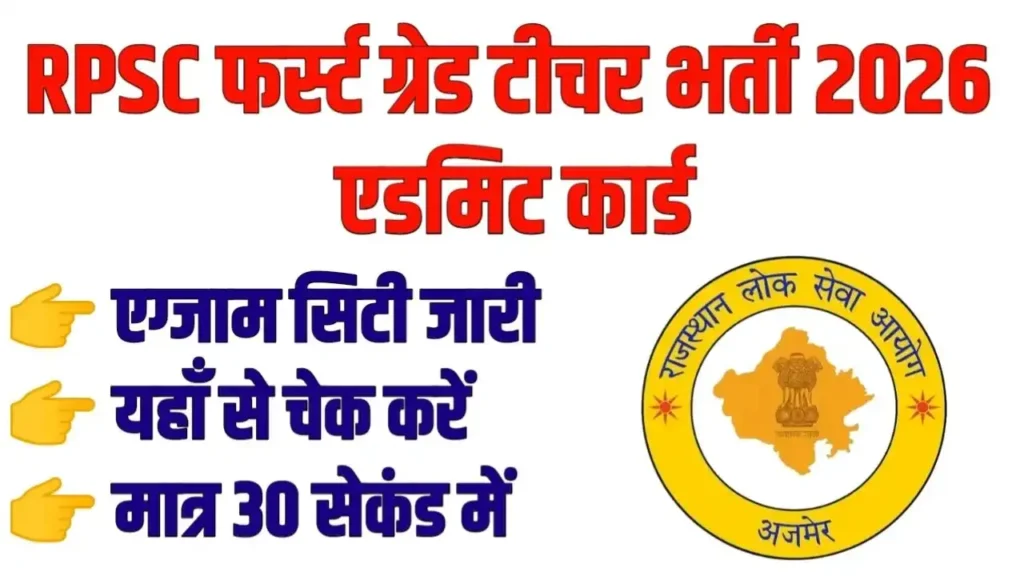RPSC 1st Grade Teacher Admit Card 2026 pdf download